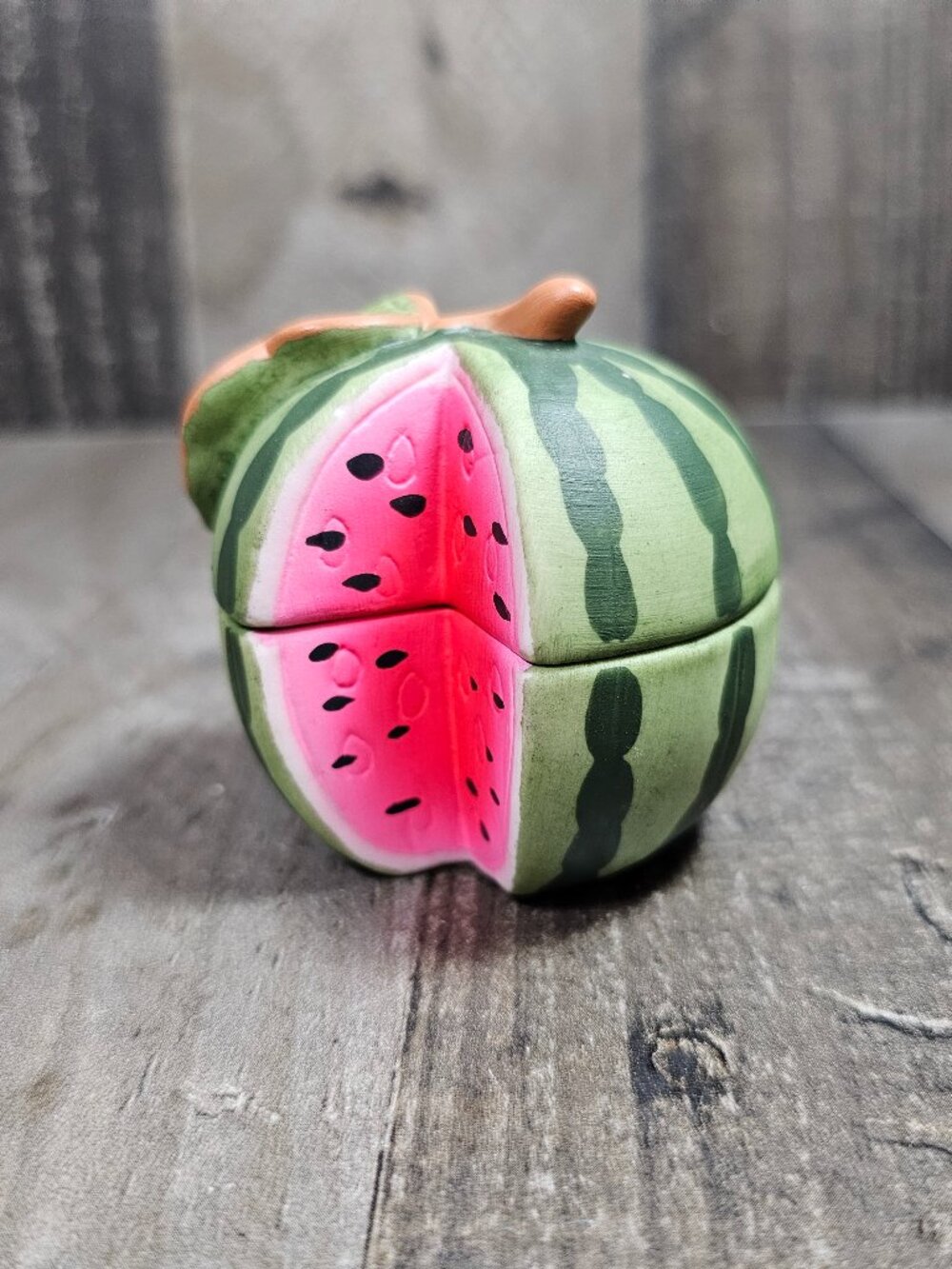 Watermelon with Slice Porcelain Ceramic 2 Piece Trinket Box Jewelry with Lid